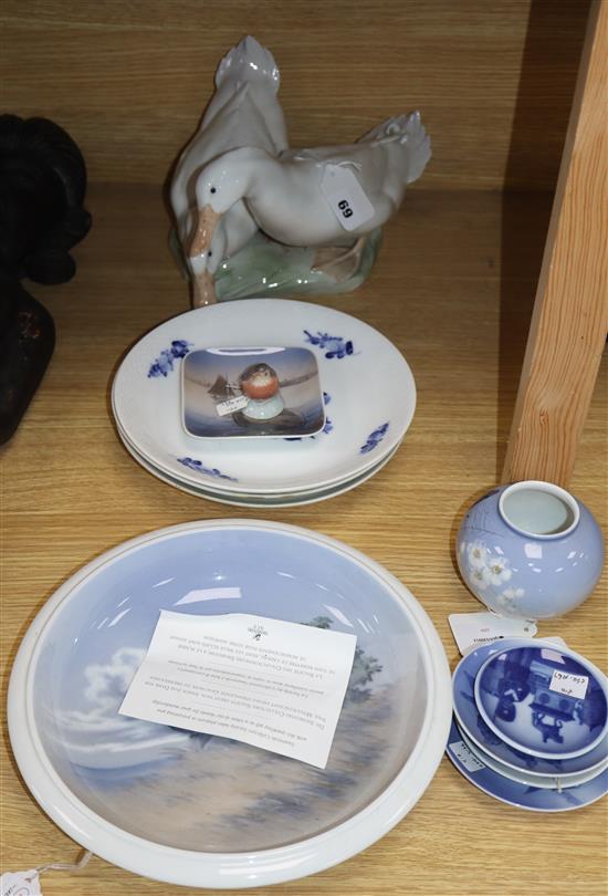 Royal Copenhagen ducks and various dishes, bowls and plates